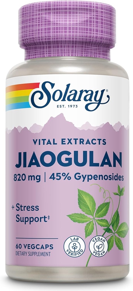SOLARAY Jiaogulan Root and Rhizome Extract, Gynostemma Pentaphyllum Stress Support and Antioxidants Supplement - Vegan, Lab Επαληθευμένο - 60 ημέρες εγγύηση επιστροφής χρημάτων, 30 υπηρεσίες, 60 VegCaps
