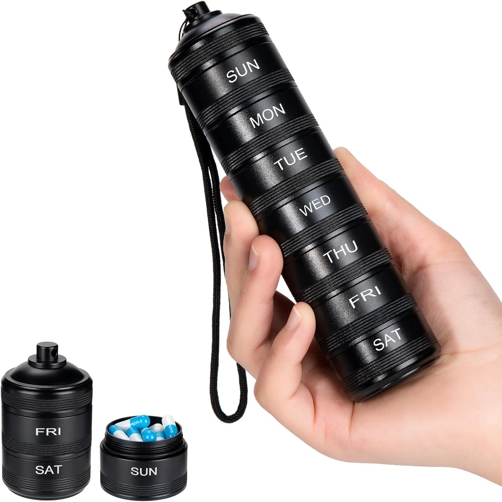 Εβδομαδιαία Organizer Μεταλλικών Χάπια - Travel Pill Box, Αδιάβροχη θήκη χαπιών, 7 ημέρες κραμάτων αλουμινίου δοχείο, φορητός κάτοχος χαπιών για την ιατρική, συμπλήρωμα, ιχθυέλαιο