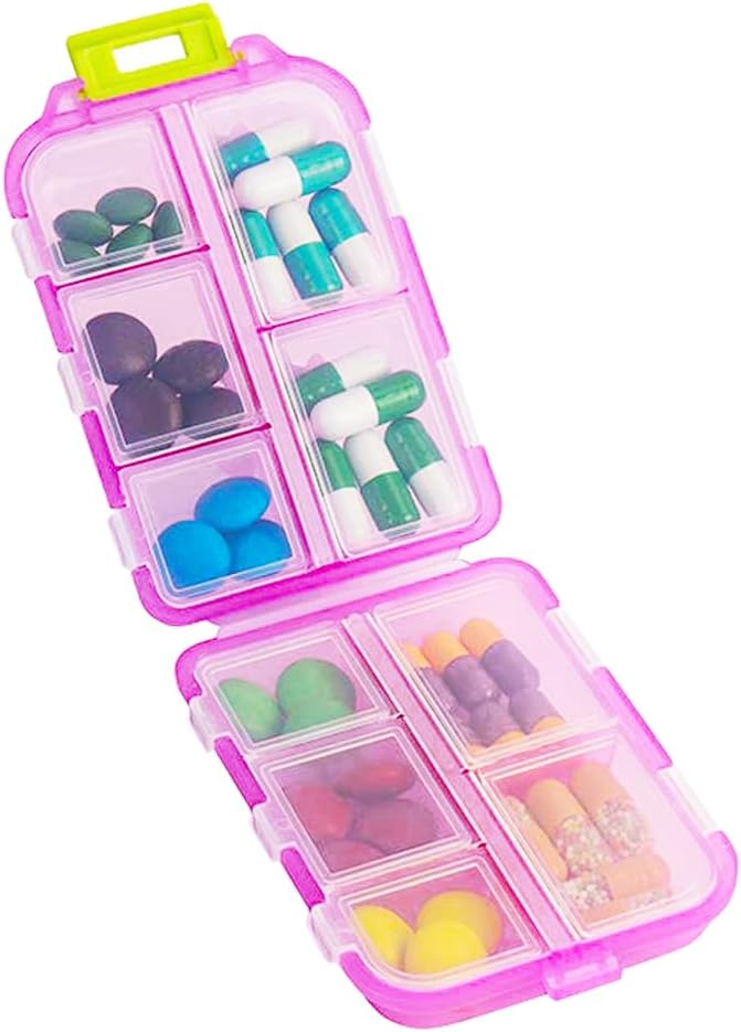 Travel Pill Organizer, Moisture Proof Daily Medicine Dispenser Box, Μικρή Εβδομαδιαία περίπτωση βιταμίνης για το συμπλήρωμα, ιχθυέλαιο, φάρμακα, Pocket Pharmacy Χαριτωμένο δοχείο κάψουλα 10 διαμερίσματα, ροζ