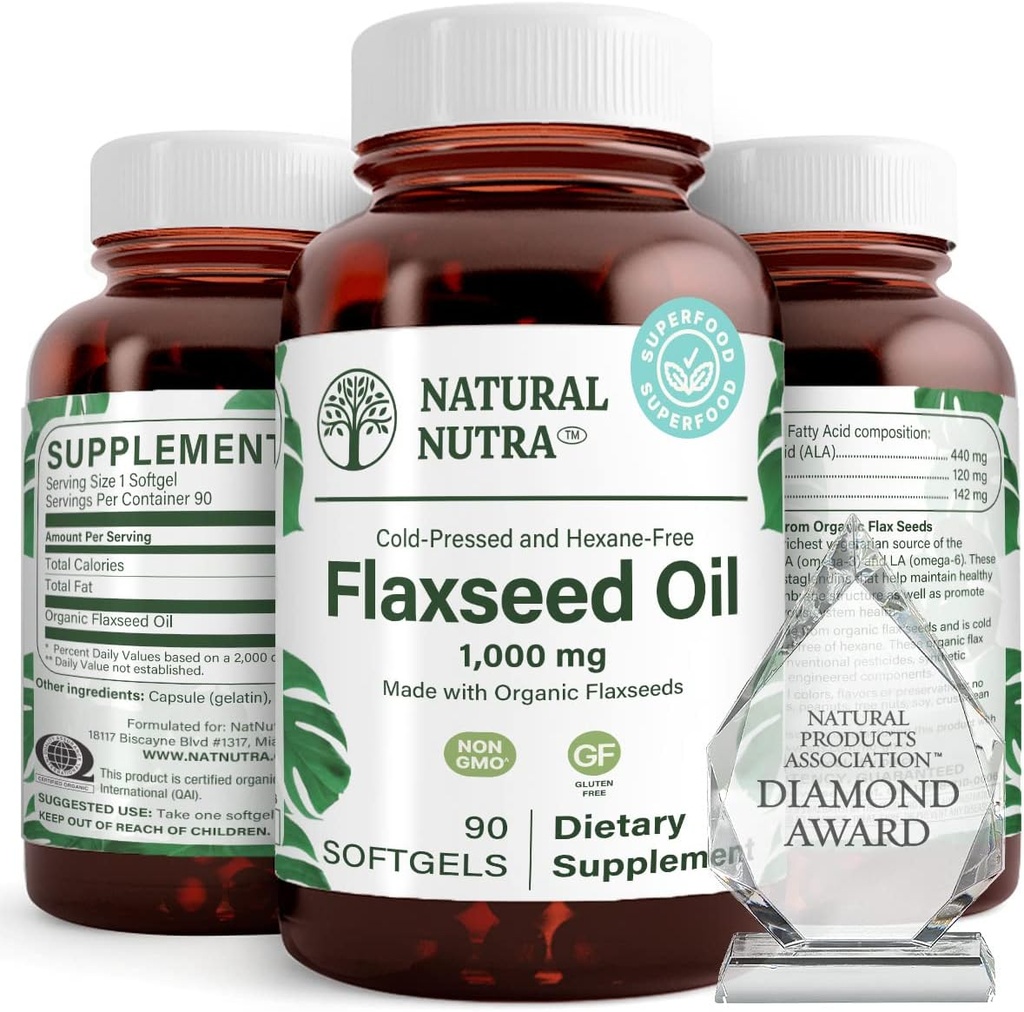 Natural Nutra Organic Flaxseed Oil Softgels, προάγει την ανάπτυξη των μαλλιών, βοηθά στην απώλεια βάρους, βοηθά στην ενίσχυση του ανοσοποιητικού συστήματος, προωθεί υγιή νευρικό σύστημα & ανάπτυξη των μαλλιών, Ωμέγα 3 6 9, 1000 mg, 90 Softgels