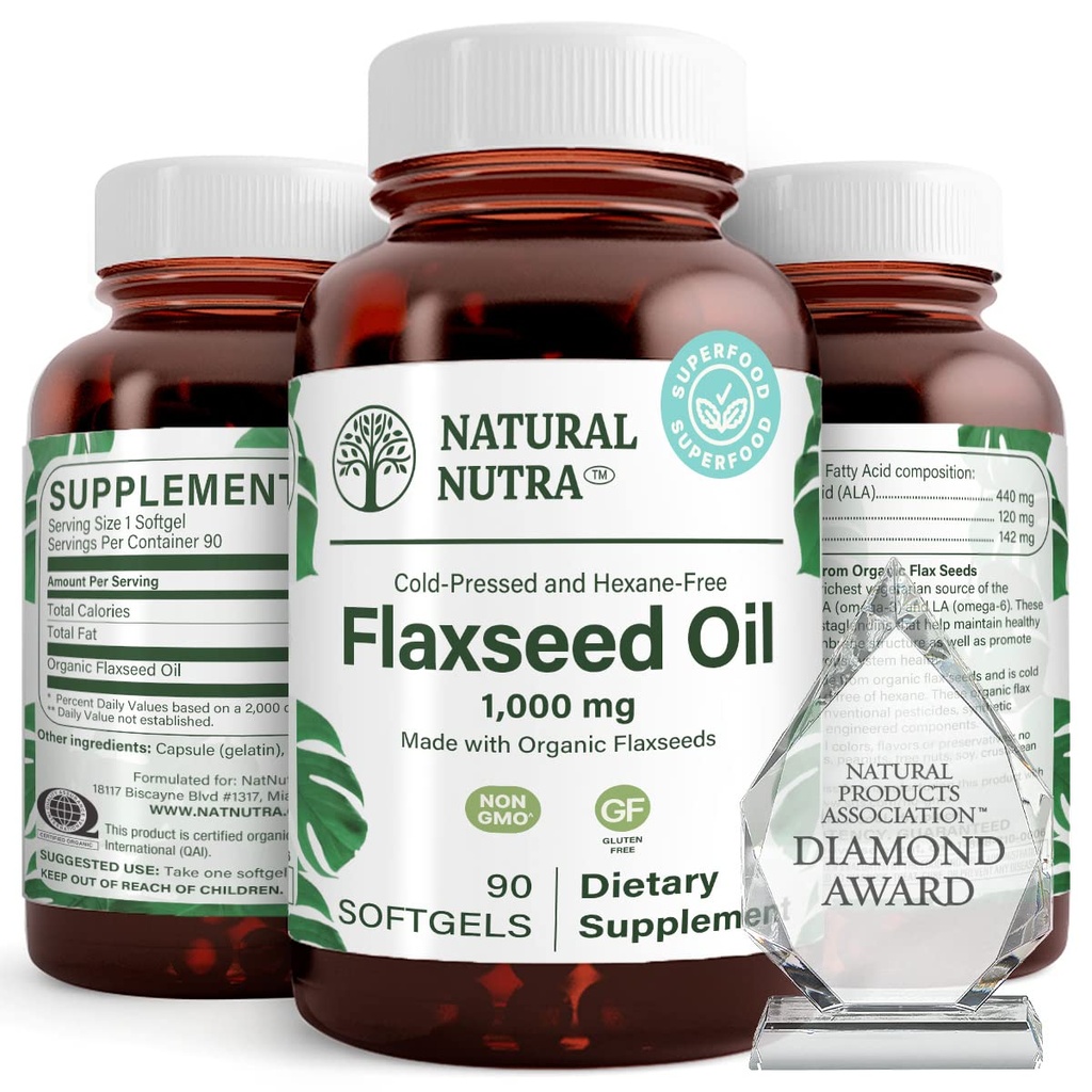 Natural Nutra Organic Flaxseed Oil Softgels, προάγει την ανάπτυξη των μαλλιών, βοηθά στην απώλεια βάρους, βοηθά στην ενίσχυση του ανοσοποιητικού συστήματος, προωθεί υγιή νευρικό σύστημα & ανάπτυξη των μαλλιών, Ωμέγα 3 6 9, 1000 mg, 90 Softgels