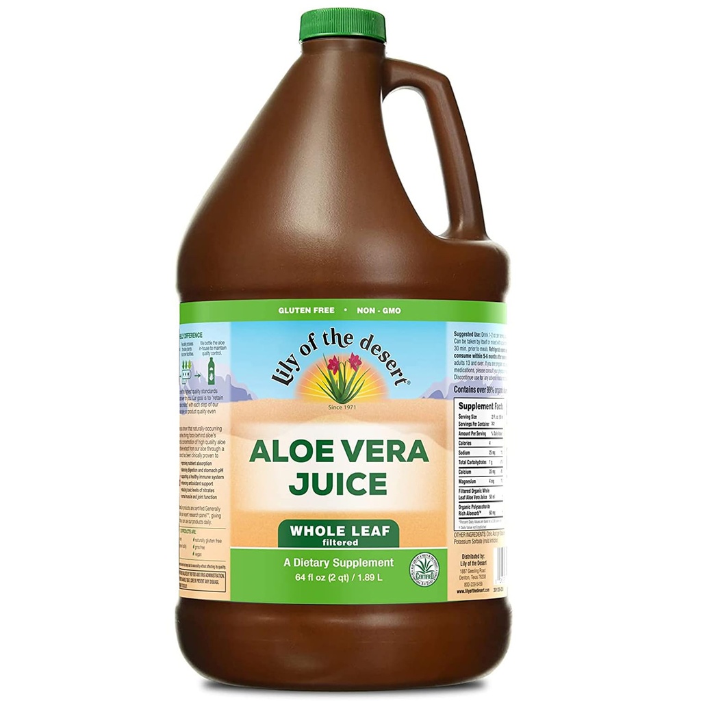 Lily Of The Desert Aloe Vera Juice - Ολόκληρο το φύλλο φιλτραρισμένο Aloe Vera Ποτό, μη-GMO χυμός αλόης με φυσικά ανθεκτικά ένζυμα για την υγεία των ούλων, ανακούφιση στο στομάχι, ευεξία, λαμπερό δέρμα, 64 Fl Oz