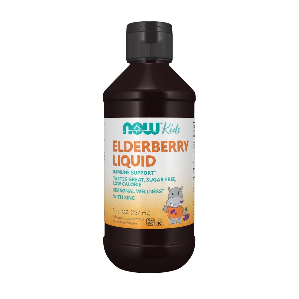 NOW Συμπληρώματα, Liquid Elderberry για παιδιά με ψευδάργυρο και Astragalus, ανοσοποιητική υποστήριξη *, 8-Ounce, συσκευασία μπορεί να ποικίλει
