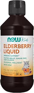 NOW Συμπληρώματα, Liquid Elderberry για παιδιά με ψευδάργυρο και Astragalus, ανοσοποιητική υποστήριξη *, 8-Ounce, συσκευασία μπορεί να ποικίλει