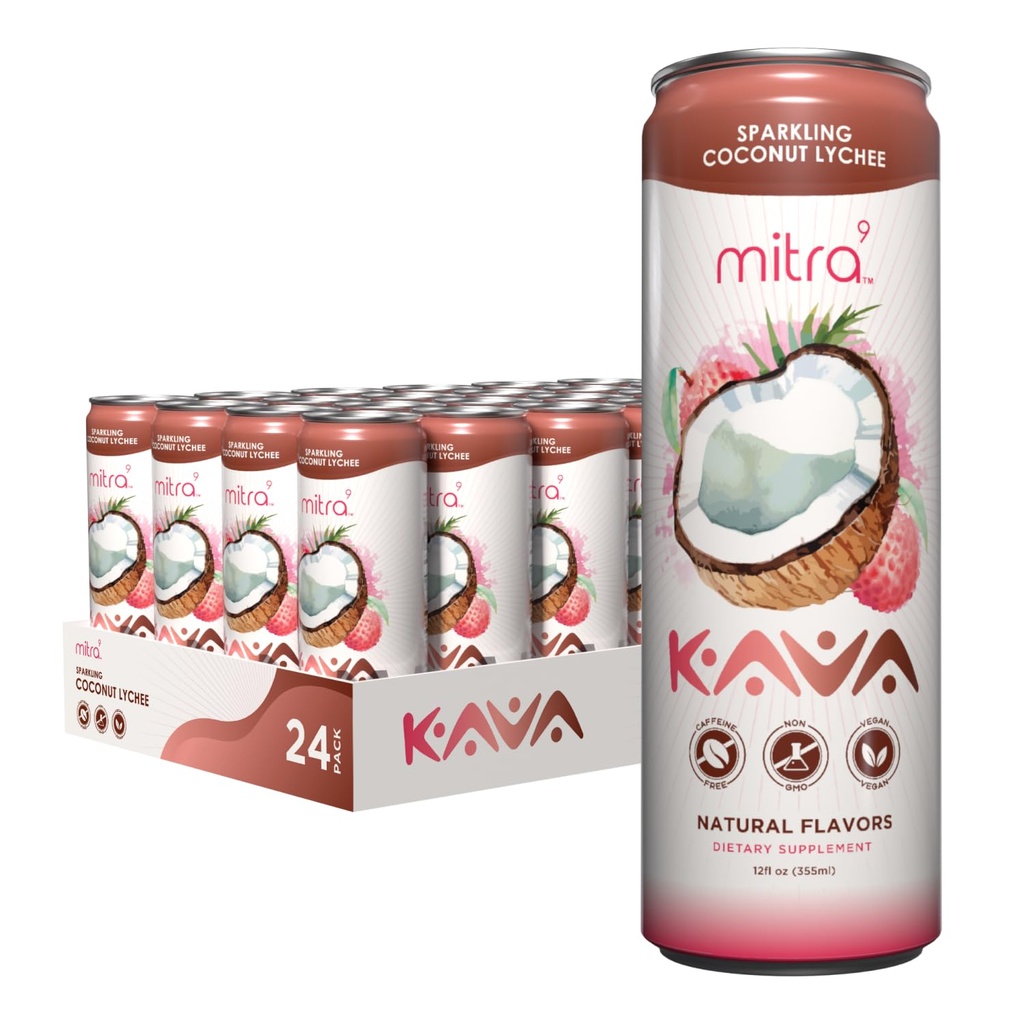 MITRA-9 Βοτανικά Ποτά - Coconut Lycee Sparkling Kava Drink With Kava Root Extract - Mood Enhancer - Plant Based - Promotes Natural Calm & Clarity (12 Fl. Oz) (24)