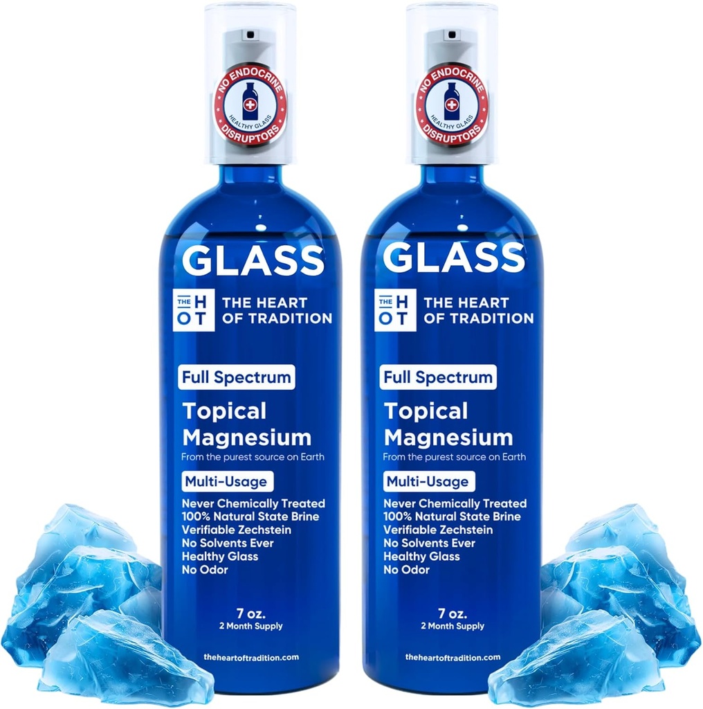 Επίκαιρο Σπρέι Λάδι Μαγνησίου Γυάλινο μπουκαλάκι από την Αρχαία Θάλασσα Zechstein και Trace Mineral 7 floz - Διαδερμικό Καθαρό Σπρέι Μαγνησίου Λάδι για Πόδια, Μυική Χαλάρωση, Πόδι Cramps, Ύπνος και Συνολική Υγεία