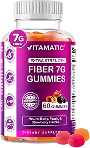 Vitamatic Prebiotic Fiber Gummies for Adults – 7g Fiber per Serving – 60 Pectin-based Gummies Extra Strength, Zero Sugar Added – Υποστήριξη Digestive Health & Regularity – Μη ΓΤΟ, Vegan, Gluten-free