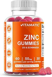 Vitamatic Zinc 50mg Gummies – 60 Vegan Gummies Gluten Free – Healthy Immune Support for Adults, Men & Women