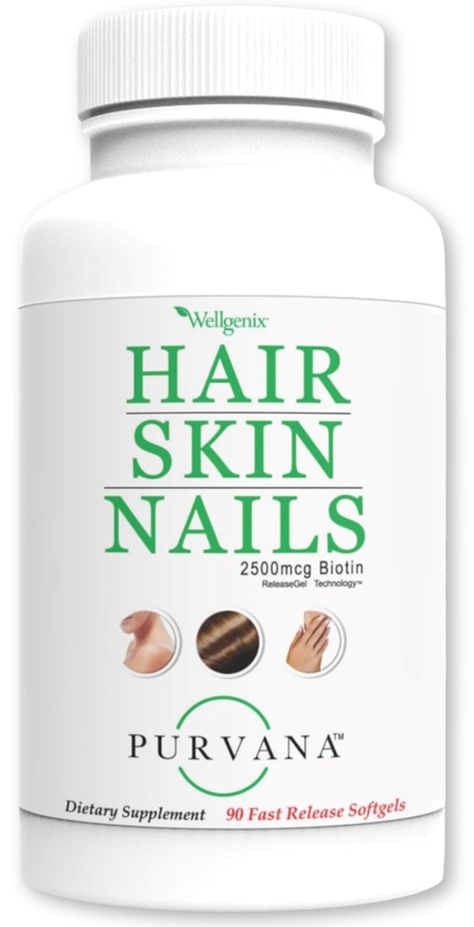 Wellgenix Purvana Hair Skin and Nails Supplement – 2500mcg Biotin Softgels with MSM & B-Complex – Daily Beauty Support for Stronger Nails & Hair Vitality – 90 Softgels