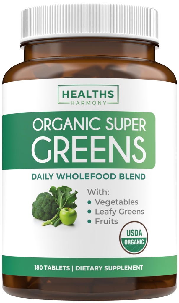 USDA Organic Super Greens Supplement - Βιολογικά Πράσινα Φρούτα και Συμπλήρωμα λαχανικών για ενήλικες με 28 Superfood Complex με Superfruits Roots Herbs & More - Vegan & Non-GMO (Μέχρι 3 Μήνες Προσφορά)