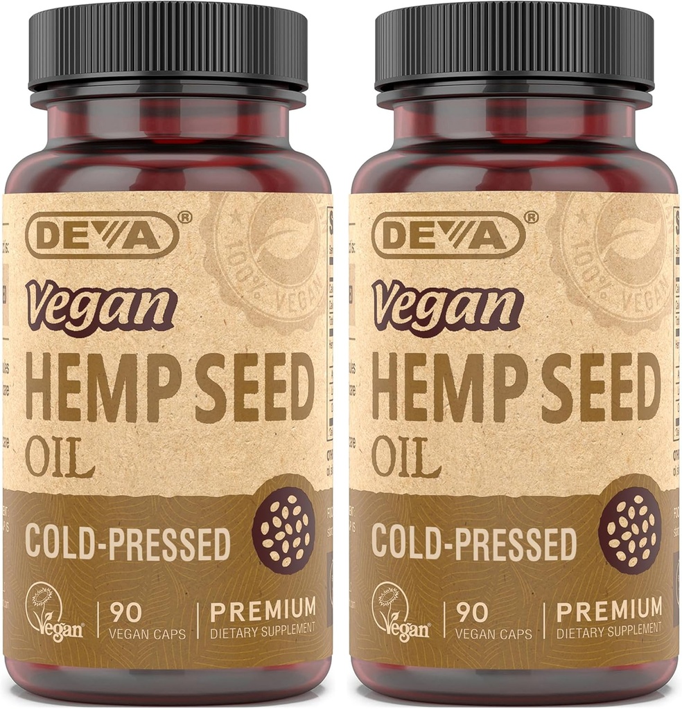 DEVA Vegan Virgin Hemp Seed Oil Κάψουλες 2-Pack – Ψυχρό-Pressed, Unrefined, 90 Count Ea