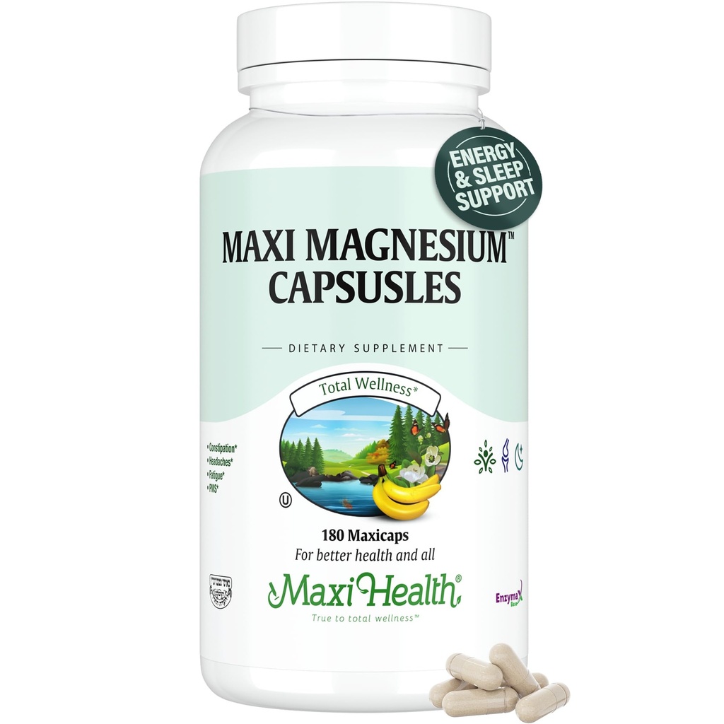 Maxi Health Magnesium Complex Capsules – Magnesium Oxide, Glycinate & Citrate – Energy, Sleep, Muscle & Bone Support – Non-GMO, Kosher – 180 Capsules