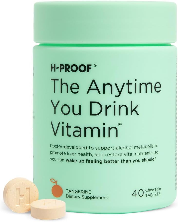 H-PROOF Η ανά πάσα στιγμή που πίνετε Βιταμίνη, Ηπατική Υγεία & Ανοσία Υποστήριξη με Ηλεκτρολύτες, Γαϊδουράγκαθο Γάλα, και Βιταμίνες B & C - 40 Μασώμενα Δισκία (20 μερίδες), Vegan, Tangerine