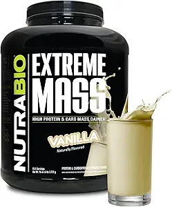 NutraBio Extreme Mass Gainer Protein Powder, 53G Protein, Καθαρό Βάρος Κερδιστής, Αύξηση της μυϊκής μάζας, Full Spectrum Amino Acid - Βανίλια, 6 Λίρες