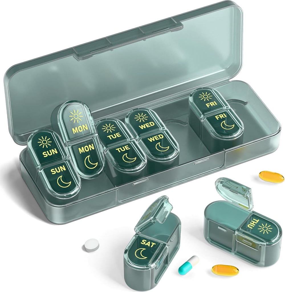 Pill Organinzer 2 φορές την ημέρα, Am & Pm Pill Organinzer 7 ημέρες, Meicine Pill Organinzer, Pill Box 7 ημέρα, Weekly Pill Organizer για ταξίδια, βιταμίνες, ιχθυέλαια, συμπληρώματα