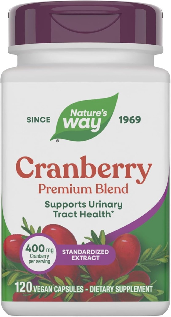 Nature's Way Premium Blend Cranberry, Urinary Tract Health Support*, με 100% Cranberry συμπυκνωμένο, 400 mg ανά υπηρεσία, 120 κάψουλες (Packaging May Vary)