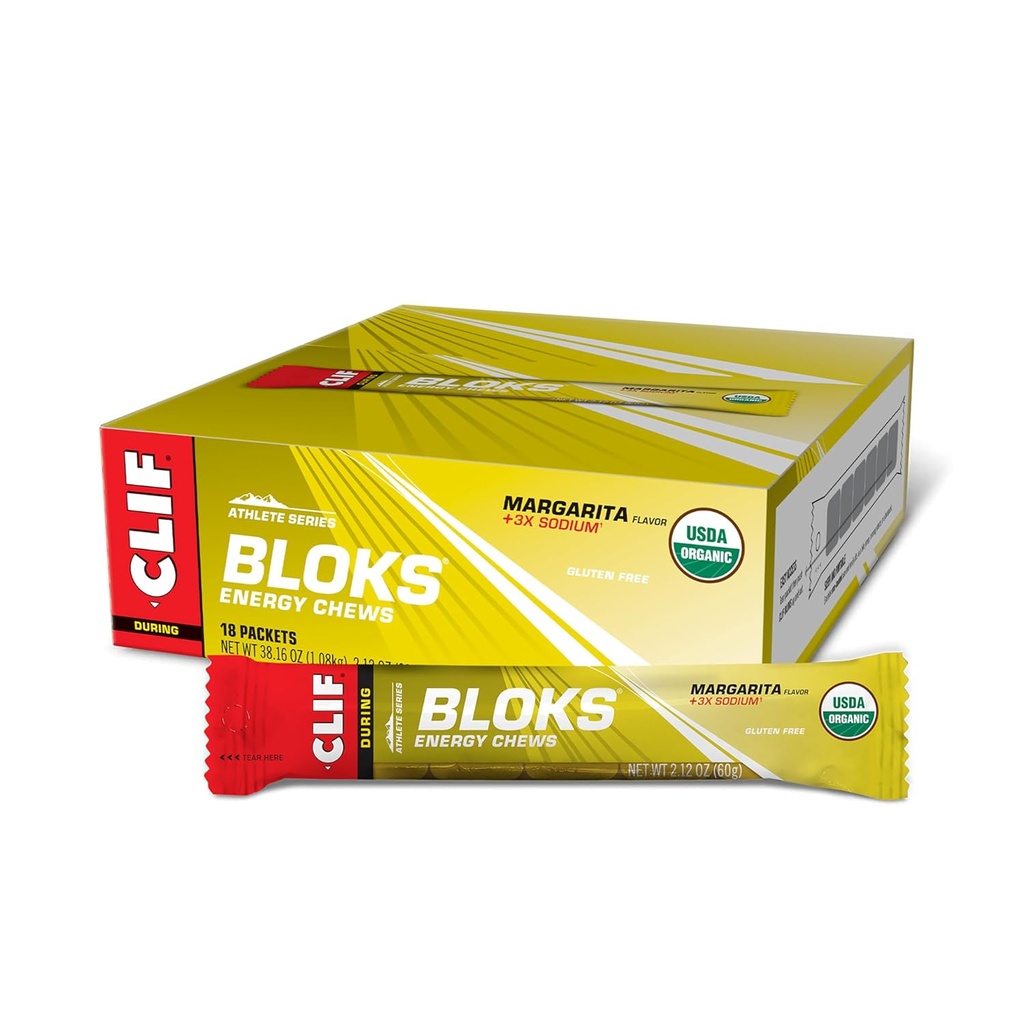 CLIF BLOKS - Margarita Flavor με 3X Νάτριο - Ενεργειακά μάσημα - Μη ΓΤΟ - Με βάση το φυτό - Γρήγορο Καύσιμο για Ποδηλασία και Εκτέλεση - Γρήγορη Υδατάνθρακες και Ηλεκτρόλυτα - 2,12 oz. (18 Κόμβος)