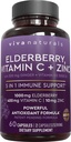 Viva Naturals Black Elderberry 1000mg with Vitamin C, D3 5000 IU & Zinc - 5-in-1 Immune Support Supplement for Adults, Sambucus Elderberry Capsules with Ginger for Men and Women, (60 Capsules)