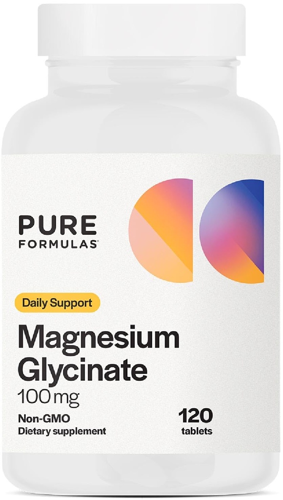 PureFormulas Μαγνήσιο Γλυκινικό 100 mg Καθημερινή Υποστήριξη για το στρες, τα νεύρα, τον ύπνο, τους μυς, Μεταβολισμός Καθαρό Μαγνήσιο Γλυκινικό συμπλήρωμα για γυναίκες και άνδρες Magnesio Non- GMO 120 δισκία