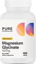 PureFormulas Μαγνήσιο Γλυκινικό 100 mg Καθημερινή Υποστήριξη για το στρες, τα νεύρα, τον ύπνο, τους μυς, Μεταβολισμός Καθαρό Μαγνήσιο Γλυκινικό συμπλήρωμα για γυναίκες και άνδρες Magnesio Non- GMO 120 δισκία