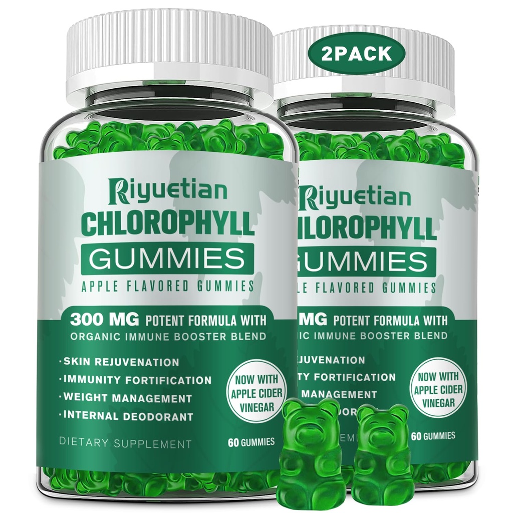 Χωρίς ζάχαρη Chlorophyl Gummies - με Αφιλτράριστη ACV & βιταμίνη C、B12 - Ενεργειακή ενίσχυση, υποστήριξη ανοσοποιητικών & διηθήσεων, φυσικό αποσμητικό, φροντίδα του δέρματος - Vegan, μη GMO - 120 Gummies
