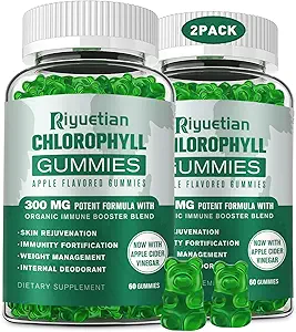 Χωρίς ζάχαρη Chlorophyl Gummies - με Αφιλτράριστη ACV & βιταμίνη C、B12 - Ενεργειακή ενίσχυση, υποστήριξη ανοσοποιητικών & διηθήσεων, φυσικό αποσμητικό, φροντίδα του δέρματος - Vegan, μη GMO - 120 Gummies
