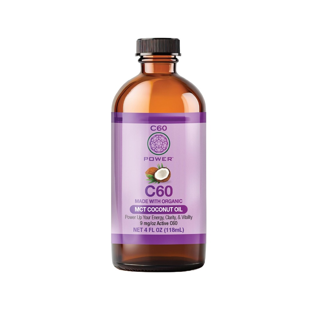 C60 Power C60 in Organic MCT Coconut Oil - Natural Wellness Support for Men & Women, 99,99% Pure Carbon Fullerenes, Promotes Energy, Mental Clarity, & Stamina - Μπουκάλι 4 fl oz
