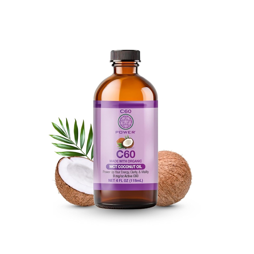 C60 Power C60 in Organic MCT Coconut Oil - Natural Wellness Support for Men & Women, 99,99% Pure Carbon Fullerenes, Promotes Energy, Mental Clarity, & Stamina - Μπουκάλι 4 fl oz