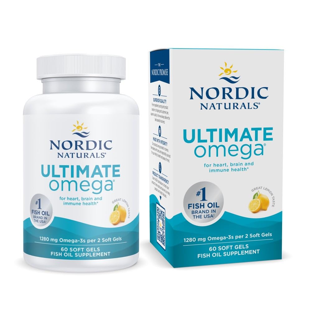 Nordic Naturals Ultimate Omega, Lemon Flavor - 60 μαλακά γέλη - 1280 mg Omega-3 - Συμπλήρωμα ιχθυελαίου υψηλής ισχύος με EPA & DHA - Προάγει την υγεία του εγκεφάλου και της καρδιάς - Μη ΓΤΟ - 30 Υπηρεσίες