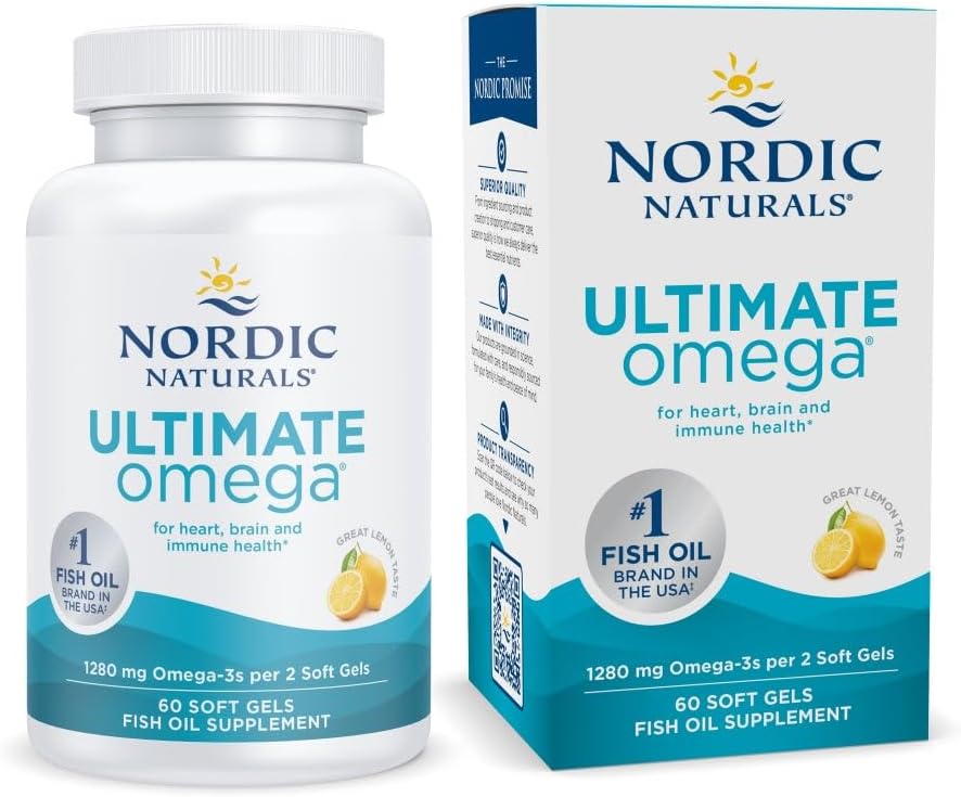 Nordic Naturals Ultimate Omega, Lemon Flavor - 60 μαλακά γέλη - 1280 mg Omega-3 - Συμπλήρωμα ιχθυελαίου υψηλής ισχύος με EPA & DHA - Προάγει την υγεία του εγκεφάλου και της καρδιάς - Μη ΓΤΟ - 30 Υπηρεσίες