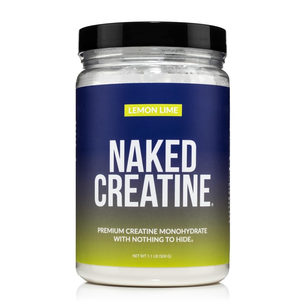 NAKED Pure Micronized Lemon Lime Creatine Monohydrate - 42 Servings - 500 Grams, 1.1Lb Bulk, Vegan, Non-GMO, Gluten Free, Soy Free. Aid Strength Gains, No Additives