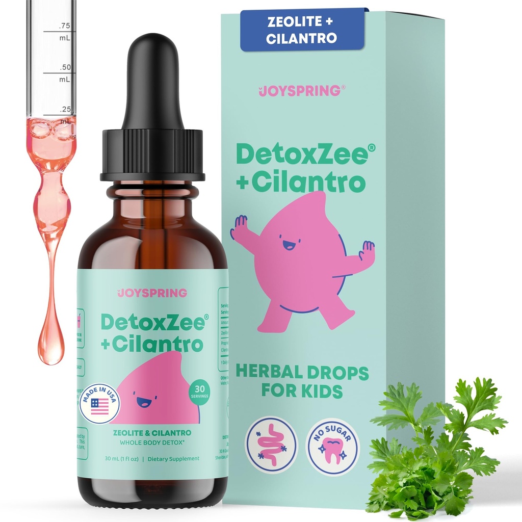 JoySpring DetoxZee Cilantro Drops for Kids - Φυσική υποστήριξη Detox με εκχύλισμα ζεόλιθου & κόλιαντρου - Απλός καθαρισμός ολόκληρου σώματος για παιδιά & Toddlers - Kids-Friendly Liquid Detox, 30 Services