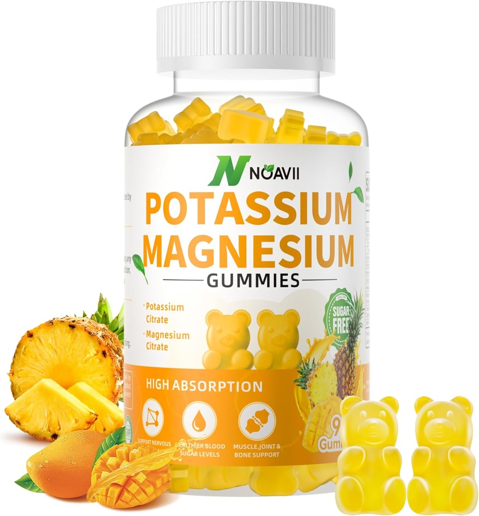 Κάλιο Μαγνήσιο Gummies, Νέα Φόρμουλα Calm Μαγνήσιο Γλυκινικό Gummies, Chewable Gummy Συμπληρώματα για τα πόδια Cramps & μυών, Ανανάς Γεύση 90 Count