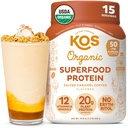 KOS Vegan Protein Powder, Alted Caramel Coffee - Μείγμα πρωτεΐνης χαμηλής περιεκτικότητας σε καρυκεύματα, Βιολογικό φυτό Superfood Πλούσιο σε Βιταμίνες & Ορυκτά - Κέτο, Χωρίς γαλακτοκομικά - Αντικατάσταση γεύματος για γυναίκες & άνδρες - 15 Σερβιέτες