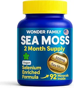 Wildcrafted Irish Sea Moss Capsules – Chondrus Crispus or True Sea Moss Advanced with Biotin, Niacinamide, Vitamins – Multimineral Supplement – Alternative to Irish Seamoss Gel – 60 Seamoss Pills