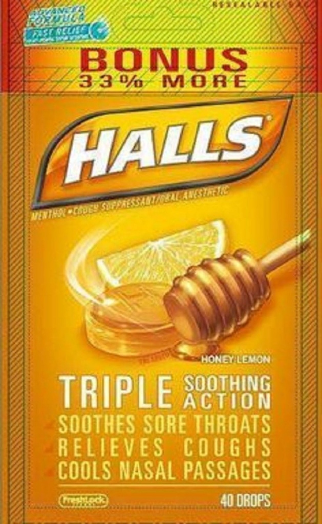Halls Menthol - Βήχας Καταπραϋντικό / Οριακό Αναισθητικό, Μέλι- Λέμον, σταγόνες, 40 κ.μ. Συσκευασία των 2