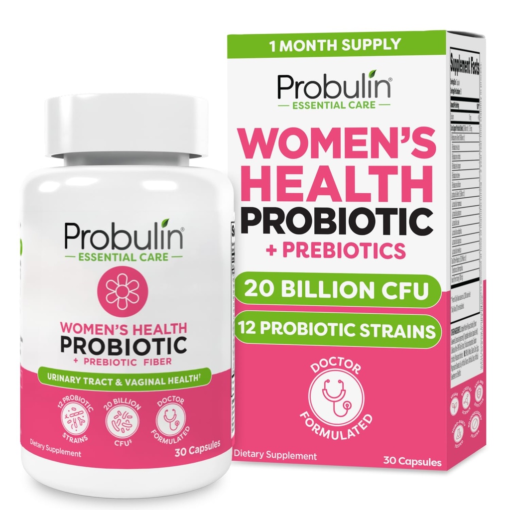 Probulin Womens Probiotic - Κολπική, UT, Gut & ανοσοποιητική υγεία με Lactobacillus Reuteri - 20 δισεκατομμύρια CFU, 12 Probiotic Strains & Prebiotics - 30 Vegan, Gluten Free Capsles for Wellness Whole-Body