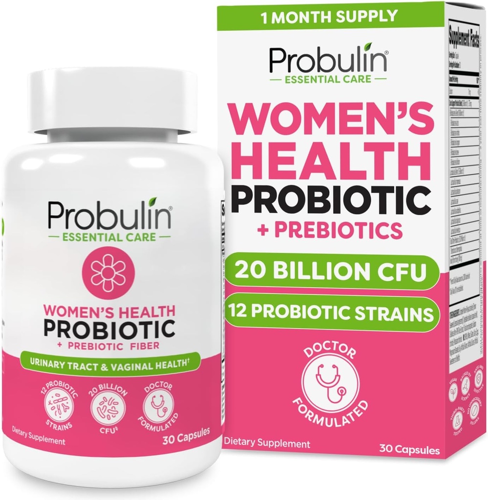 Probulin Womens Probiotic - Κολπική, UT, Gut & ανοσοποιητική υγεία με Lactobacillus Reuteri - 20 δισεκατομμύρια CFU, 12 Probiotic Strains & Prebiotics - 30 Vegan, Gluten Free Capsles for Wellness Whole-Body