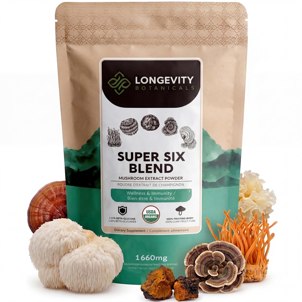 Longevity Botanicals Super Six Organic Mushroom Blend 100g 