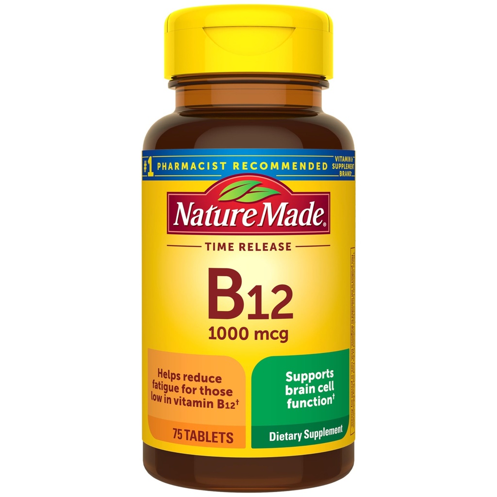 Nature Made Vitamin B12 1000 mcg, Συμπλήρωμα διατροφής για την υποστήριξη του μεταβολισμού ενέργειας, 75 δισκία αποδέσμευσης χρόνου, 75 ημέρες προσφοράς