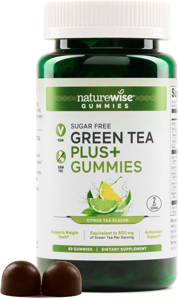 NatureWise Green Tea Gummies - Keto, Χωρίς ζάχαρη - Υποστηρίζει τους στόχους καταλληλότητας για γυναίκες και άνδρες - 500mg Πράσινο τσάι + σμέουρο Κετόνες, Garcinia Cambogia - Vegan, Δεν Γλουτένη - 60 Count[1-Month Supply]