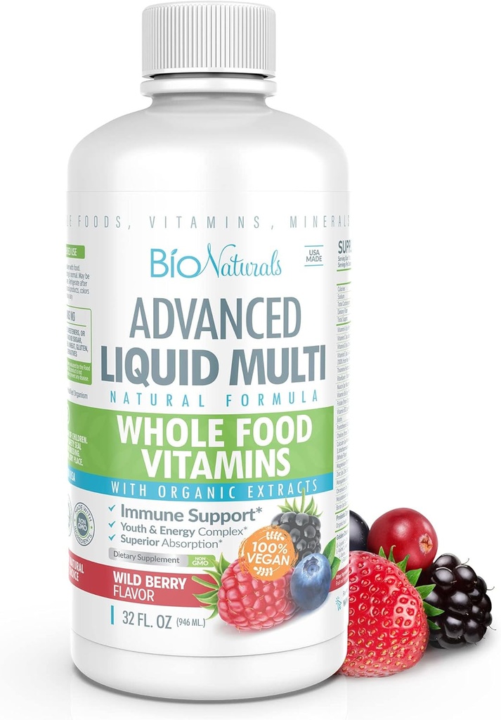 Bio Naturals Liquid Whole Food Multivitamin for Men & Women with Over 100 Ingredients - Superfoods, Omegas, Organic Extracts - 100% Vegan - 32 oz