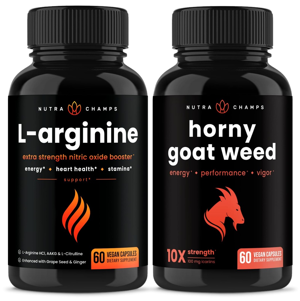 NutraChamps Κάψουλες L-αργινίνης και Horny Κάψουλες ζιζανίων