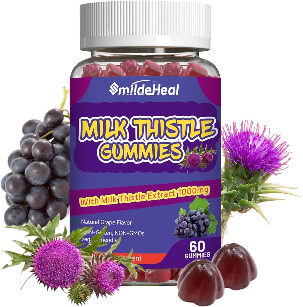 Γάλα γαϊδουράγκαθο Gummies, Γάλα γαϊδουράγκαθο εκχύλισμα 1000mg, Ήπαρ Detox, Αντιοξειδωτική υποστήριξη, Μη ΓΤΟ, Μη-Γλουτένη, Vegan, Γάλα γαϊδουράγκαθο συμπλήρωμα, 60 Count