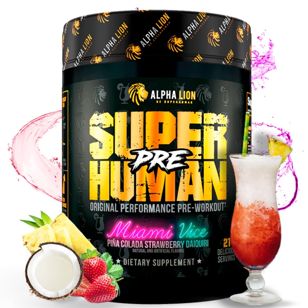 ALPHA LION Superhuman Preworkout Powder, Beta Alanine, L-Taurine & Tri-Πηγή Καφεΐνη για Παρατεταμένη Ενέργεια & Εστίαση, Nitric Oxide & Citrulline για Αντλία (21 Servings, Miami Vice)
