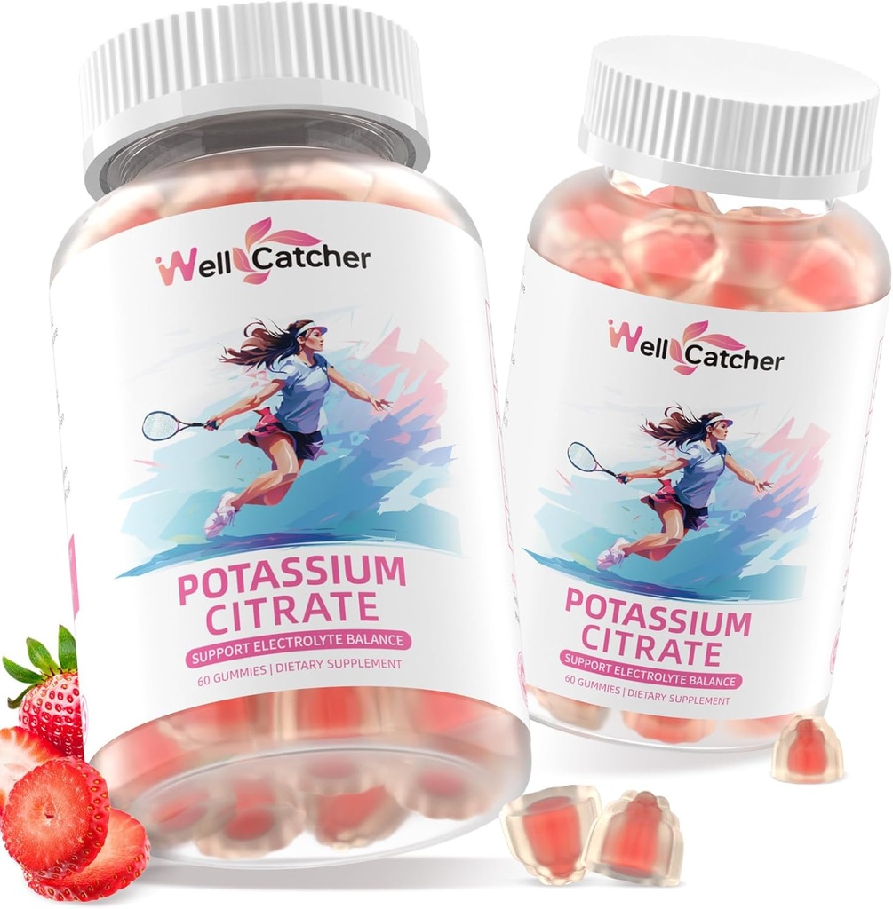 Κυτταρικό κάλιο Gummies για ενήλικες άνδρες - Υψηλή συμπλήρωμα καλίου 500 MG ζάχαρη δωρεάν υποστήριξη Ηλεκτρολύτη πόδι ισορροπίας Cramps Vegan μη-GMO βιολογική γεύση φράουλα 2 συσκευασίες