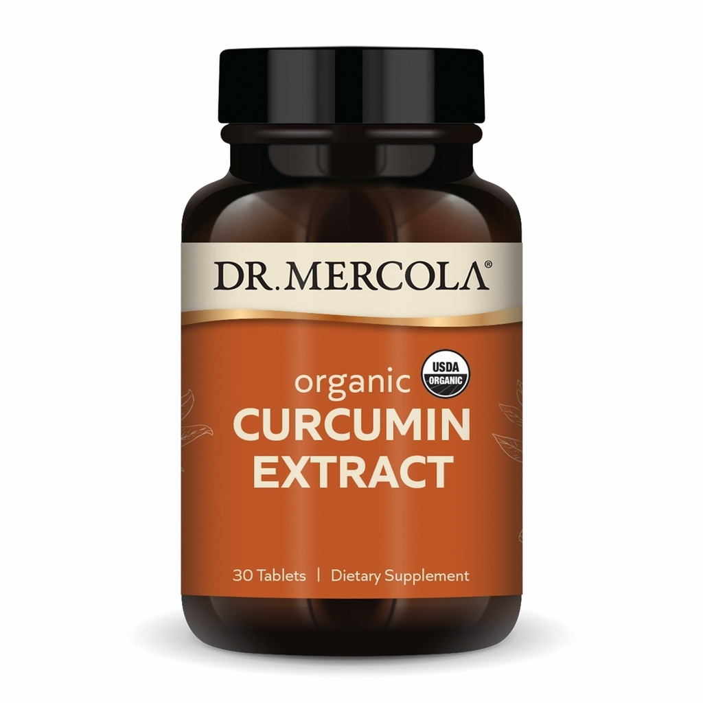 Dr. Mercola Organic Curcumin Extract - Supports Cellular Health & Antioxidant Activity - Micronized Curcuminoids - No Black Pepper - USDA Organic - 30 Tablets