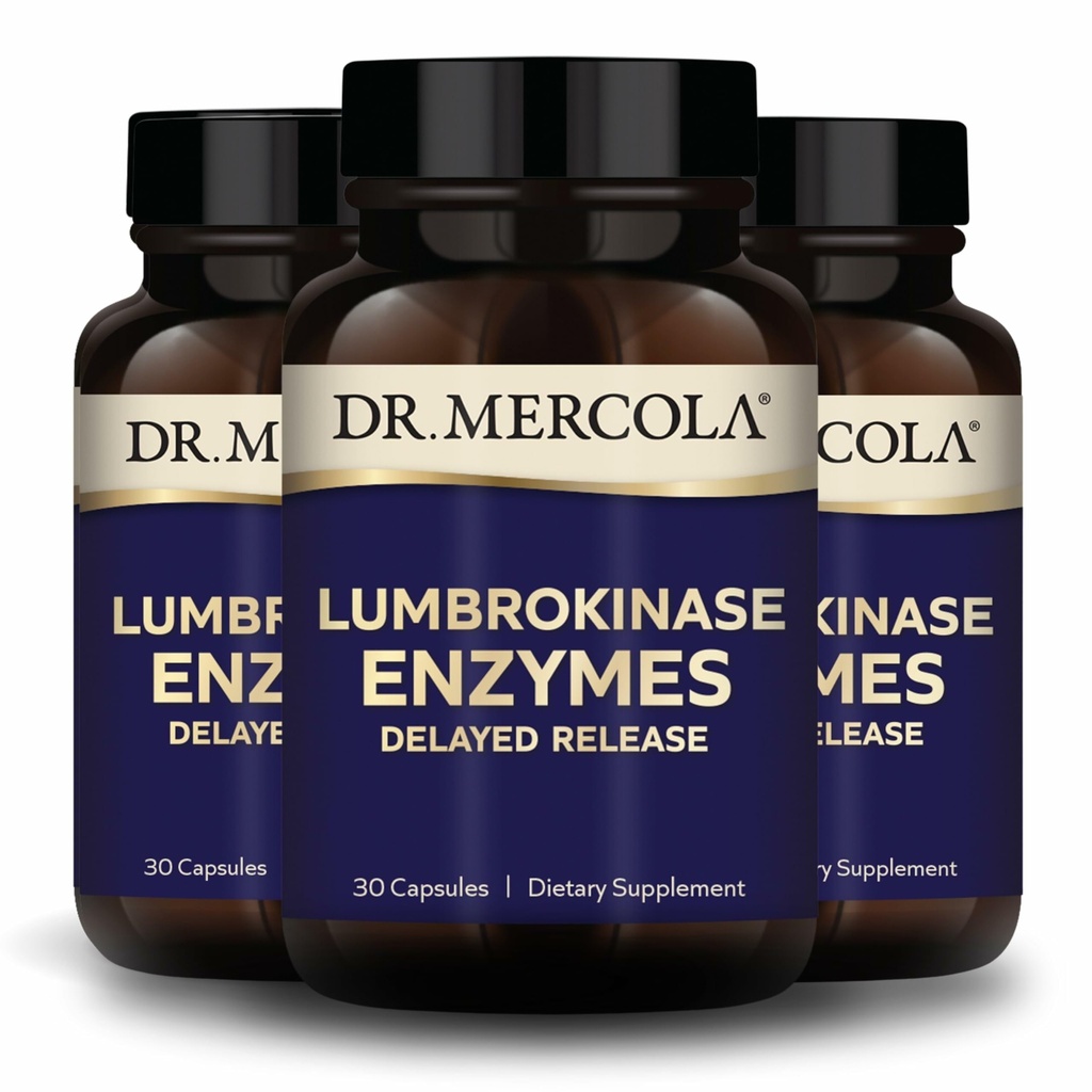 Dr. Mercola Lumbrokinase Enzymes - Delayed Release Formula - Dietary Supplement for Cardiovascular & Energy Support - Non-GMO, Gluten-Free & Soy-Free - 30 Capsules (30 Servings), 3 Pack