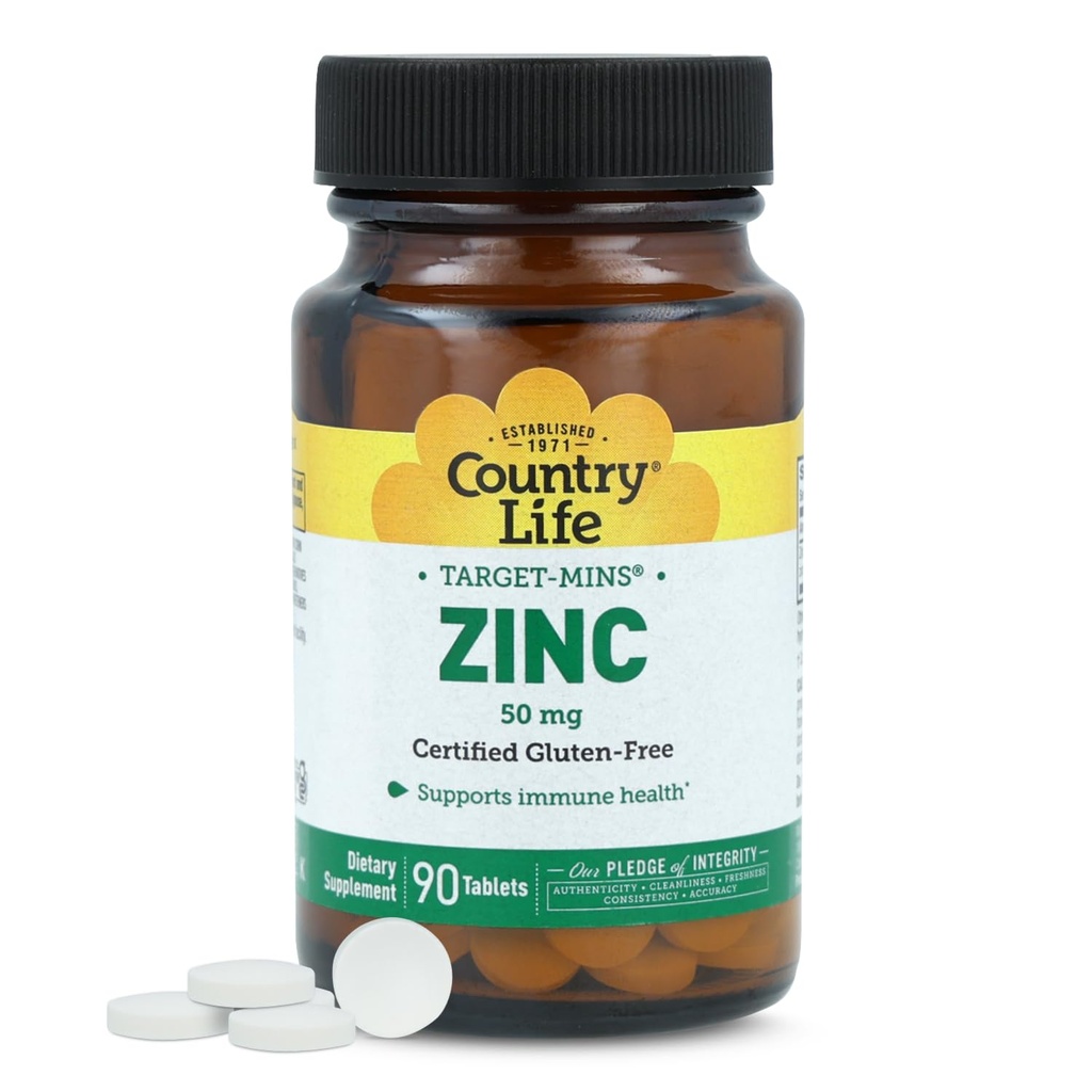 Country Life Target- Mins Ψευδάργυρος 50 mg 90 δισκία - Συμπληρώματα ψευδαργύρου για την Ανοσολογική Υγεία - Ψευδάργυρος 50mg - Υποστήριξη ψευδαργύρου