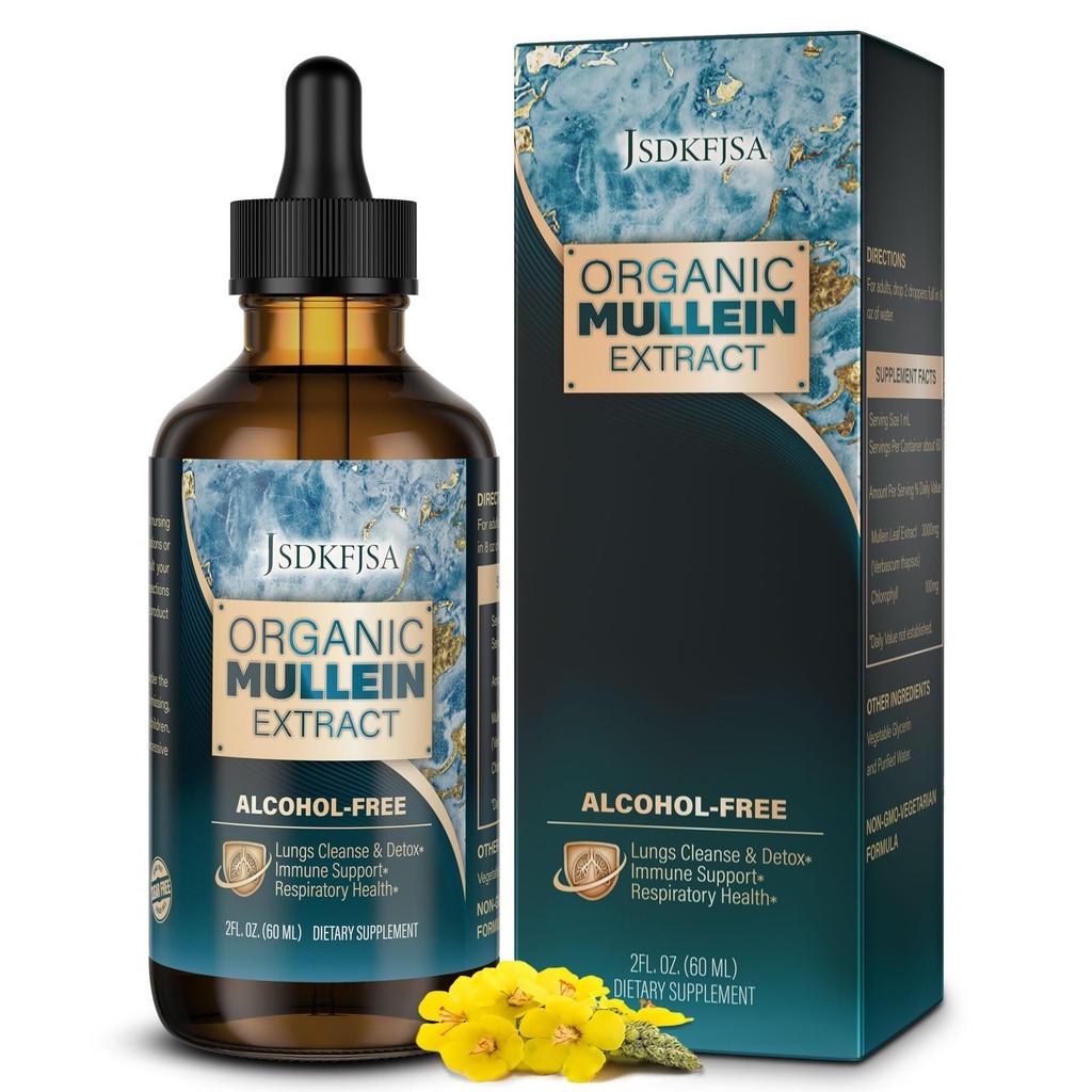 Mullein Drops for Lungs,Support Lung Cleanse/Detox & αναπνευστική λειτουργία για υγιή αναπνοή - Mullein Leaf Extract για Lungs-2 fl.oz